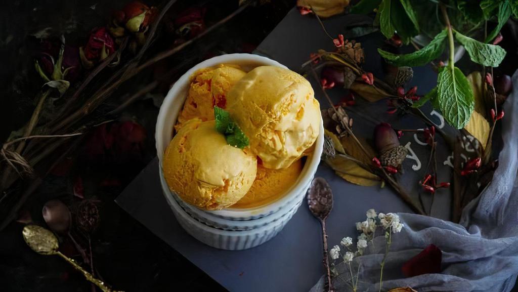 Homemade Ice Cream · Mango or pistachio flavor.