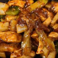 Cajun Black Pepper Chicken  · Stir-fried chicken with green peppers, white onions, celery in black pepper sauce. Spicy