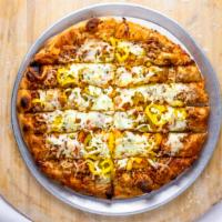 12″ Diablo · Spicy. BBQ sauce, QC style house crumbled sausage, banana peppers, onions, Jalapeños, spicy ...
