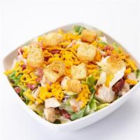 Grilled Chicken Salad · Lettuce, carrots, red cabbage, cheddar cheese, bacon, chicken strips & croutons. Choice of 1...