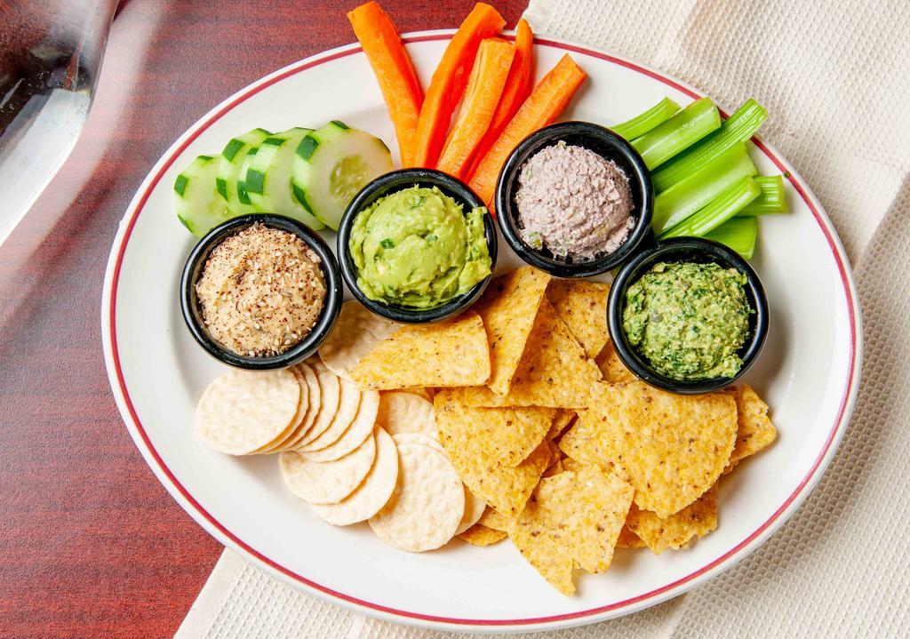 Dip Sampler · Combo of all four dips, served with choice of any combination of dippers. CONTAINS nuts and soy