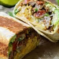Burrito · Your choice of meat, rice, beans, lettuce, tomatoes, onions, cilantro, cheese.