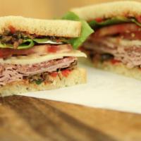 Tuscany · Shaved pepperoni and pastrami topped with a roasted red pepper, sun dried tomato spread and ...