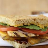 Bbq Cheddar Chicken · Grilled chicken breast, hickory smoked bacon, melted cheddar cheese, Southwest chipotle slaw...