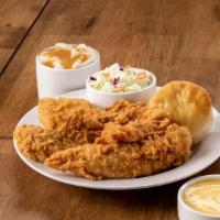 3 Pieces - Breast Strips (Meal) · Three Boneless Strips and a Biscuit
And Two Sides
Includes 1 Dip Cup
