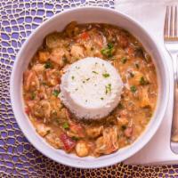 Creole Gumbo · gumbo includes chicken, shrimp, crab, turkey sausage, roma tomatoes and okra in homemade rue...