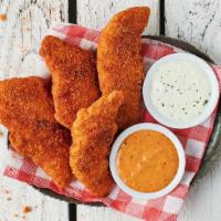 Spicy Fried Chicken Tenders · Mazy's classic battered and fried chicken tenders with a kick of heat, served with your choi...