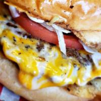 Cheese Burger Deluxe · Mayo, lettuce, tomatoes, pickles, and onions! HAS CHEESE