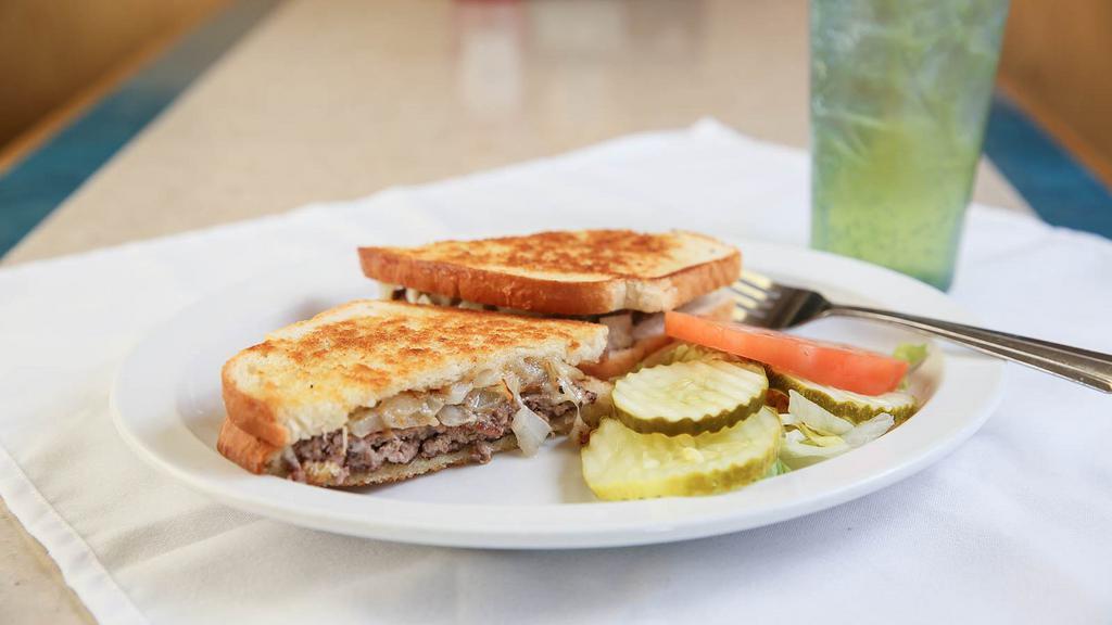 Patty Melt · grilled beef patty & grilled onions with American cheese served on marbled rye bread