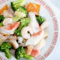 Seafood Delight · Jumbo shrimp, scallops, and crab meat sauteed with broccoli, snow peas, bok choy, baby corn,...