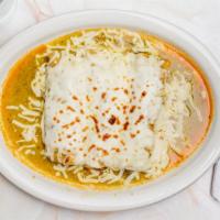 Enchiladas Suizas De Pollo · 3 rolled up tortillas in our green homemade sauce stuffed with chicken, topped with cheese a...