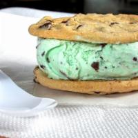 Chocolate Chip Cookie Ice Cream Sandwich · Your choice of mint chip or vanilla ice cream sandwiched between two chocolate chip cookies....