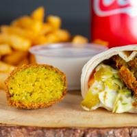 Falafel (Combo) · Vegetarian.A mixture of seasoned chickpeas fried and served in bread with tomato, pickles, a...