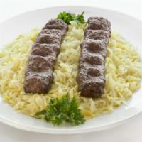 Kefta Kabab · Our ground beef seasoned with onions and parsley, skewered and grilled.