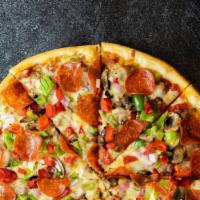 Factory Special Pizza · Sausage, pepperoni, mushroom, green pepper, roasted red pepper, and onions.