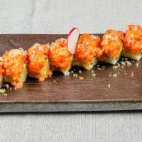 S.A Roll (8) (Spicy) · Spicy. Krab stick, avocado, cucumber, topped w. Spicy tuna, spicy salmon.