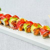 Ohyama Roll (8) (Spicy) · Spicy. Spicy crunch salmon, topped w. avocado, tuna.