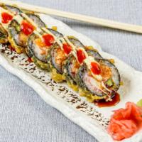 Dynamite Roll (6) (Spicy) · Spicy. Salmon, krab stick, asparagus, deep fried, topped w. Japanese mayo, eel sauce, hot sa...