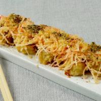 Crazy Yellowtail Roll (8) (Spicy) · Spicy. Yellowtail, scallions, deep fried, topped w. Spicy krab stick salad, eel sauce, hot s...