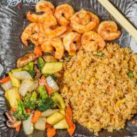 Hibachi Shrimp · Gilled in our special hibachi sauce w. fried rice or steamed rice and vegetable. Served w. c...