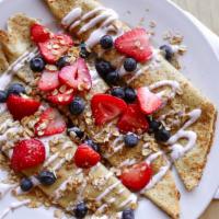 Fresh Fruit Blintzes · Filled with our cream filling and topped with fresh berries and housemade granola