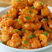 Chicken Orange Flavor饭 · Hot and spicy.  Additional charge for white meat.
