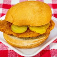 Chicken Sandwich · Boneless skinless chicken sandwich served with pickles and mayo. 620 cal. Does not include b...