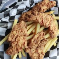 Chicken Tenders Basket · Hand battered fresh chicken served with your choice of sauce