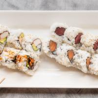 Roll Sampler · Salmon, eel, cucumber, shrimp tempura, tuna.