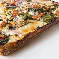 Greektown · Wisconsin brick cheese, feta cheese, spinach, garlic, red onions, diced tomatoes and fresh d...