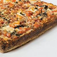 Margherita · Wisconsin brick cheese, diced tomatoes, garlic,. oregano, fresh basil, Asiago cheese and tom...