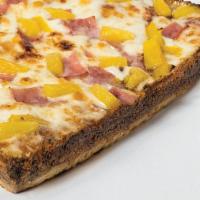 Hawaiian · Wisconsin brick cheese, ham, diced pineapple and Buddy’s BBQ sauce.