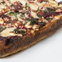 Mediterranean · Motor City cheese blend, red onions, spinach,. beets, feta cheese, fresh dill, and tomato ba...