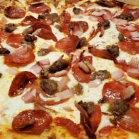 Small Meaty Kuzola Pizza · Pepperoni, sausage & rasher bacon