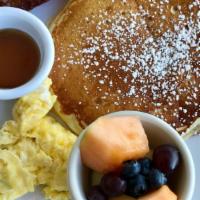 Kiddie Combo · one egg, one maple bacon, one buttermilk pancake, seasonal fruit cup