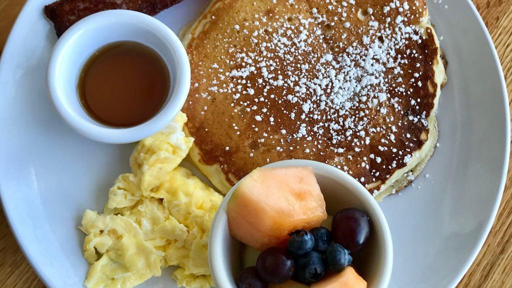Kiddie Combo · one egg, one maple bacon, one buttermilk pancake, seasonal fruit cup
