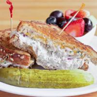 Tuna Melt · grilled multi-grain, light tuna, red onion, celery, house mayo, Colby-Jack cheese served wit...