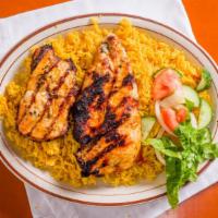 Deboned Chicken · Marinated and charbroiled. Comes with two sides.