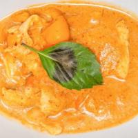 Panang Curry (Already # 2 Spicy) · Spicy. 100% pure coconut milk, bell peppers, carrots and lime leaf. Comes with choice of pro...