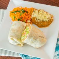 Burritos · Large flour tortilla wrapped with meat and choice of fillings. Served with beans, cheese, le...