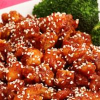 Sesame Chicken · Deep fried chicken leg meat coated with house made sweet sesame sauce.