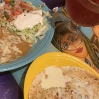 #34. Sunbury Choice · Big jumbo quesadilla, stuffed with grilled chicken and cheese. Served with pico de gallo, ri...
