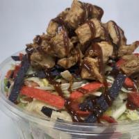 Bbq Chicken Salad · BBQ Grilled Chicken  | Iceberg Lettuce | Tomatoes | Black Beans  | Scallions | Sweet Corn | ...
