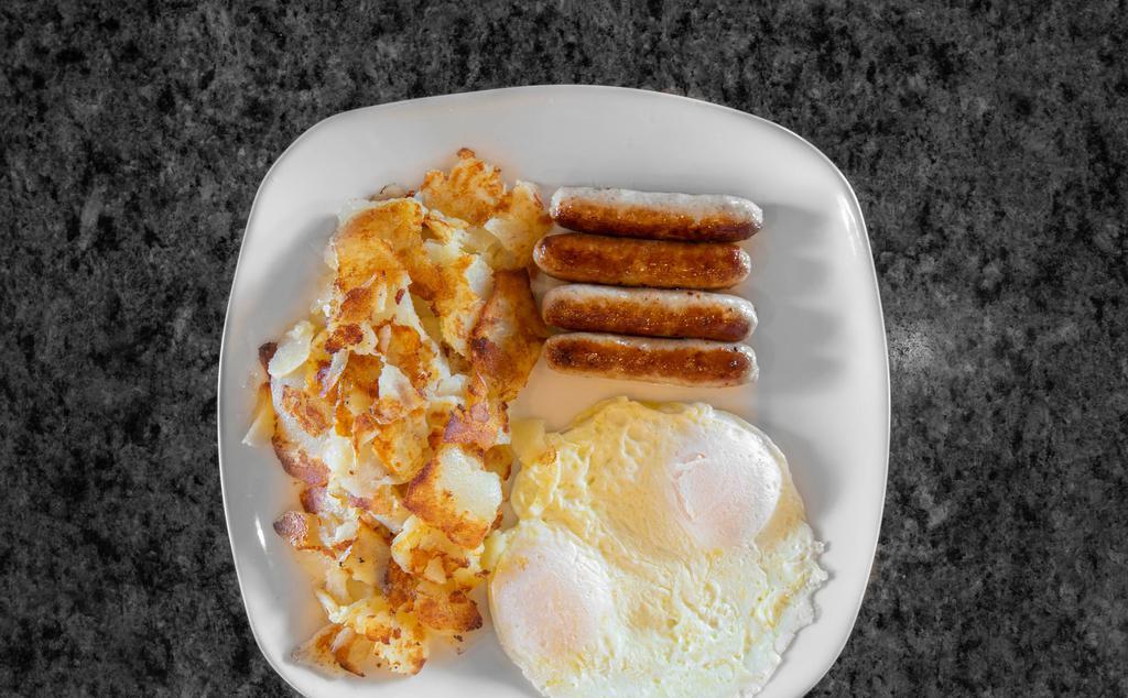 Honey Tree Special · Two eggs, two sausage links, two bacon strips, one slice of ham, hash browns, toast and jelly.