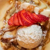 Bread Pudding · Warm Bread Pudding with caramel, anglaise and whipped cream