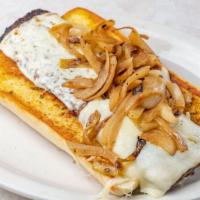 Poorboy Steak Sandwich · Delicious poorboy topped with mozzarella cheese and grilled onions on toasted garlic bread.
...