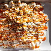 Loaded Fries · Waffle fries topped with chicken, buffalo sauce, and Waffle That sauce.