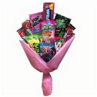 Small Candy Bouquet · Consists of: 1 - Nerd Rope, 1 - lollipop with popping powder, 2 - Pop Rocks, 1 - Sour Patch ...