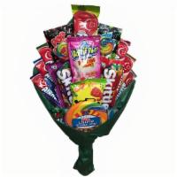 Large Candy Bouquet · Consists of:
2- Skittles 1- Sour patch kids 1- Bottle Pop Lollipop
2- Small Lollipop
1- Larg...