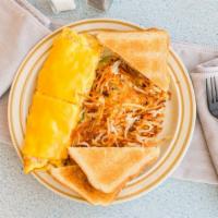 3 Egg Omelets · Includes hash browns and toast.